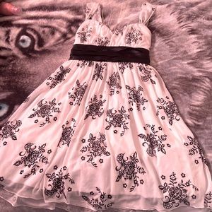 Short, White dress with black floral pattern